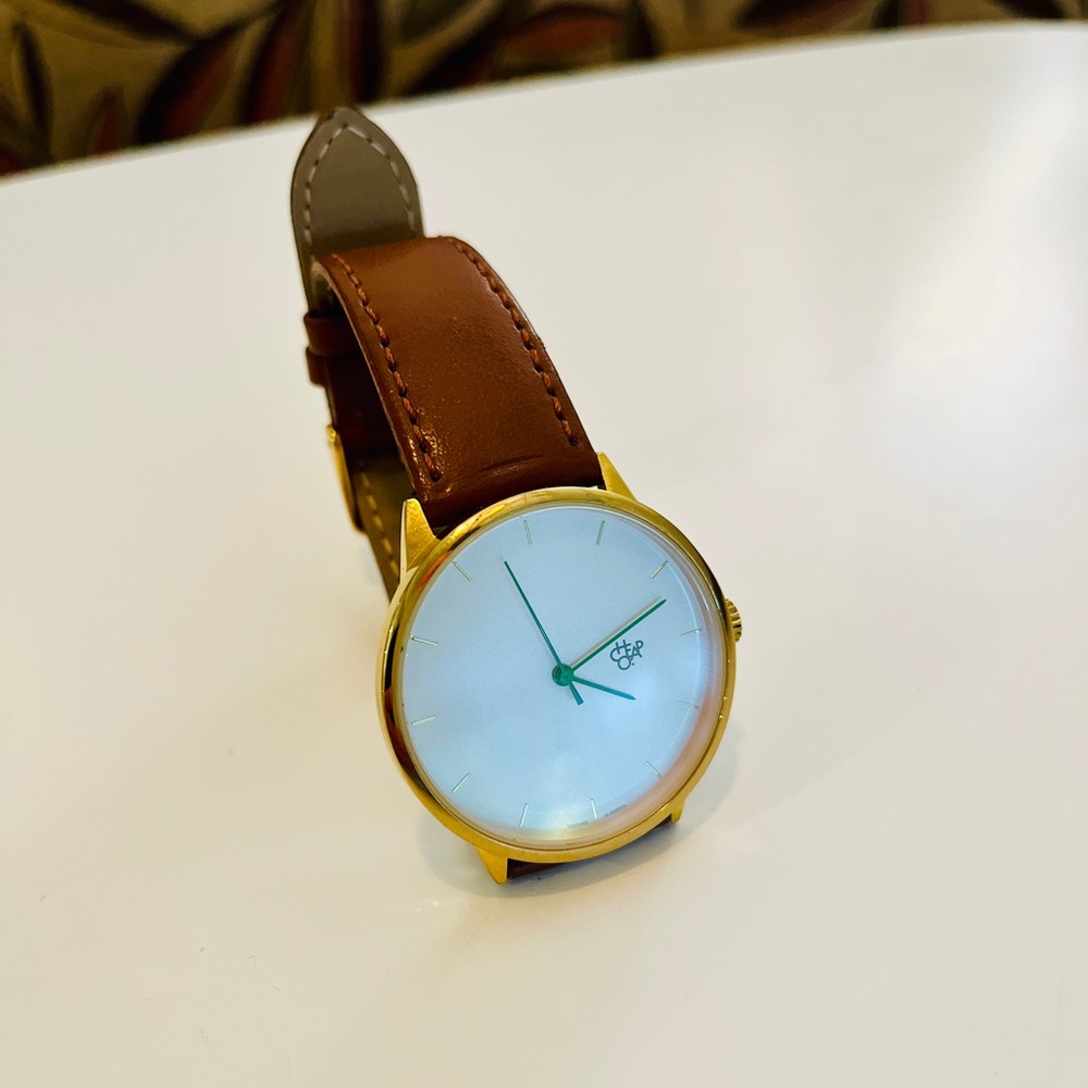 CHPO x Skateistan Nawroz Watch - Unisex 40mm gold dial with vegan leather band.